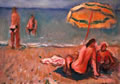Sulla spiaggia, 1980-’81, olio su tela, cm 50x70, Amalfi, collezione privata